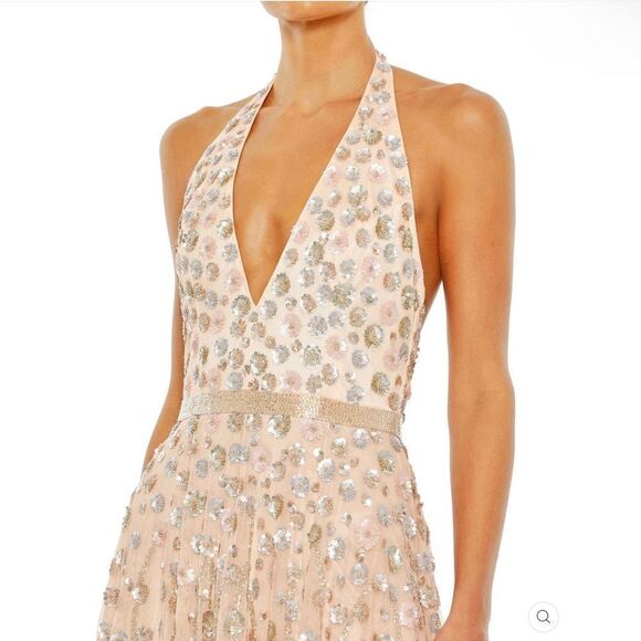 Mac Duggal 5654  Womens Blush Halter Back Floral Embellished Gown Dresss - Picture 3 of 16
